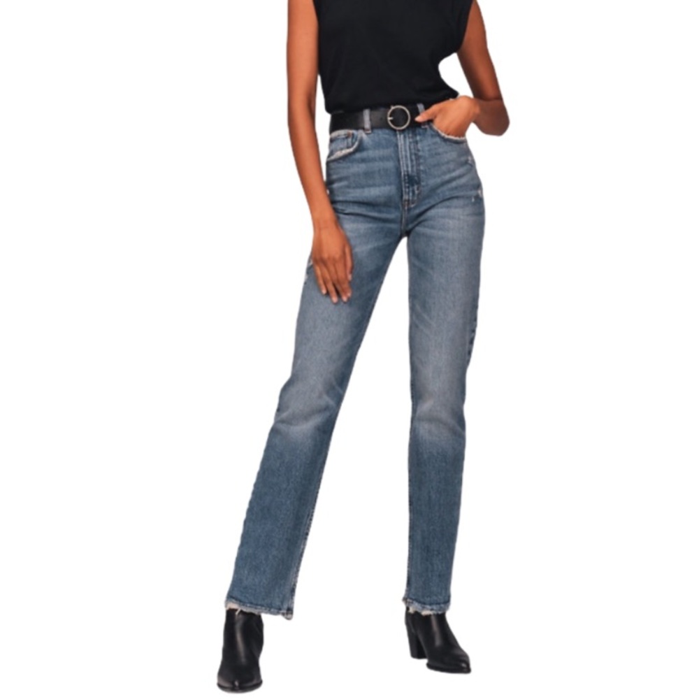 A&F Ultra High Rise Straight Distressed Jeans 24